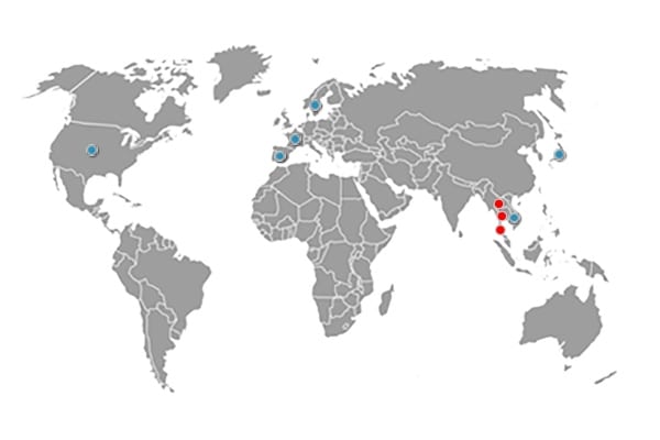 Weltkarte mit Standorten aus denen Group D.M.T arbeitet